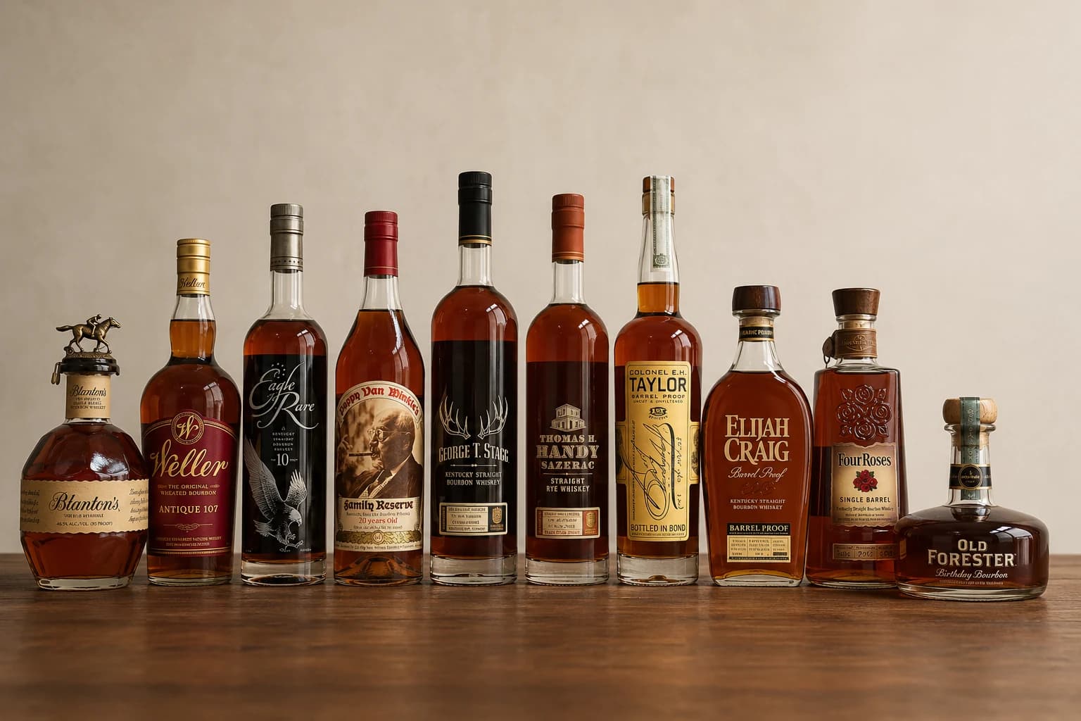 Ten allocated bourbons, from Blanton's to Birthday Bourbon